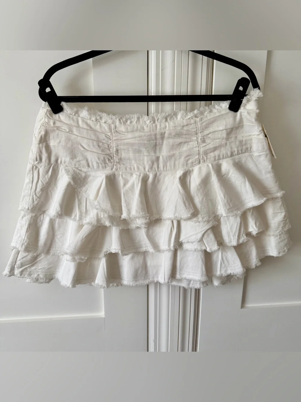 By Anthropologie Ruffled Denim Mini Skirt White Sz L